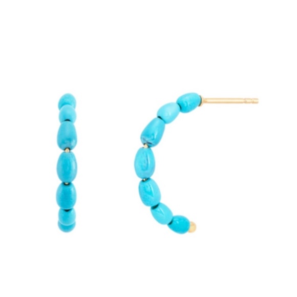 Mejuri Jewelry - Mejuri Turquoise Beaded Half Hoops 2020 Collection Original Box & Dust Bag